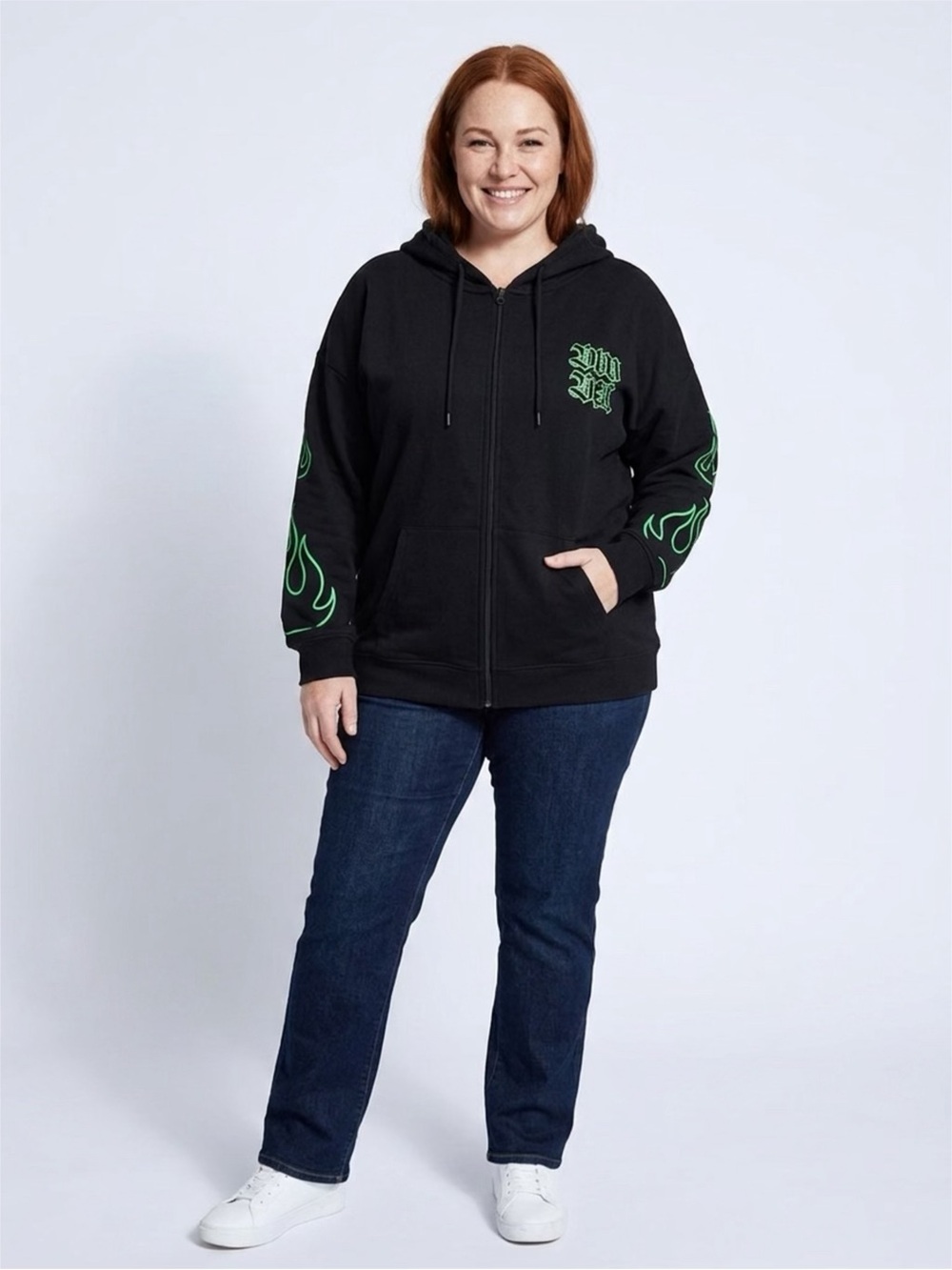 Betty Boop Black Zip Hoodie with Neon Green Details